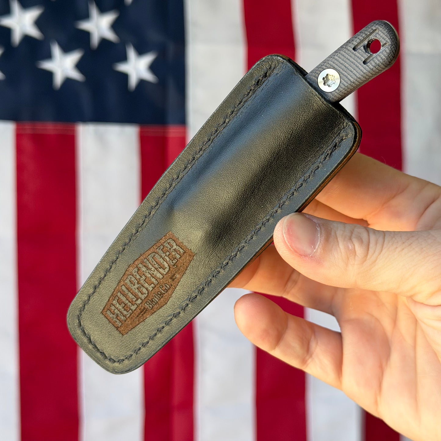Hellbender Blade Co. Newt 2" Fixed Blade – Black G10, MagnaCut Satin Sheepsfoot, Leather Sheath – Made in USA