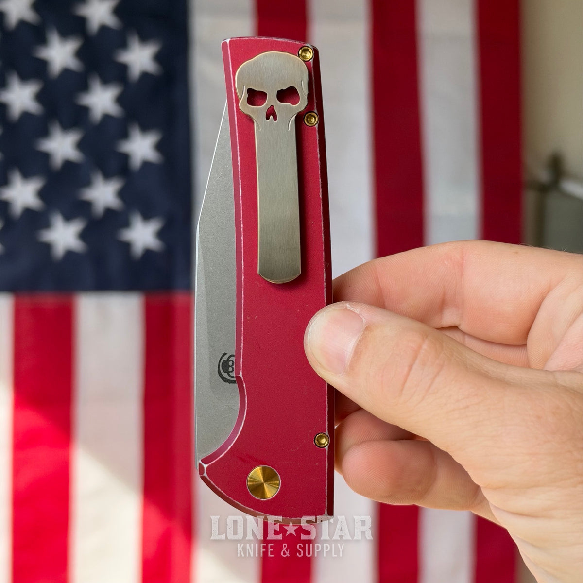 Pro-Tech Scapegoat Fullsize Auto, Ramon Chavez Design, Battleworn Red Aluminum, Stonewash MagnaCut, Gold PVD, CCKS Fall 2026 - Made in USA (CCKSF26.ScapegoatF.1)