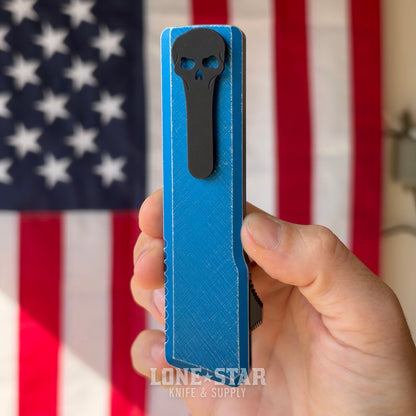 Chaves Dissident OTF Auto, M390 Drop Point, CCKS Blue Anodized, Gulf Carbon Fiber Inlay, Black PVD Titanium Hardware - Made in USA (CHAVES-DISSIDENT-CCKS-GULF-DP)