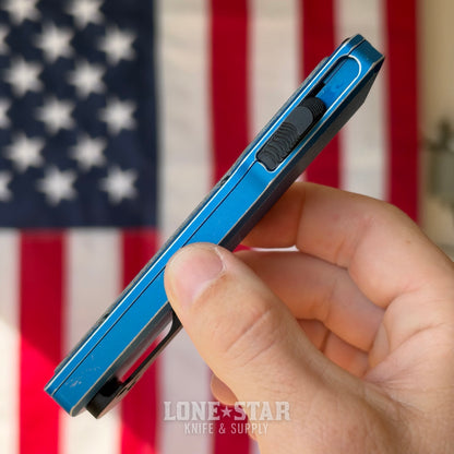Chaves Dissident OTF Auto, M390 Drop Point, CCKS Blue Anodized, Gulf Carbon Fiber Inlay, Black PVD Titanium Hardware - Made in USA (CHAVES-DISSIDENT-CCKS-GULF-DP)