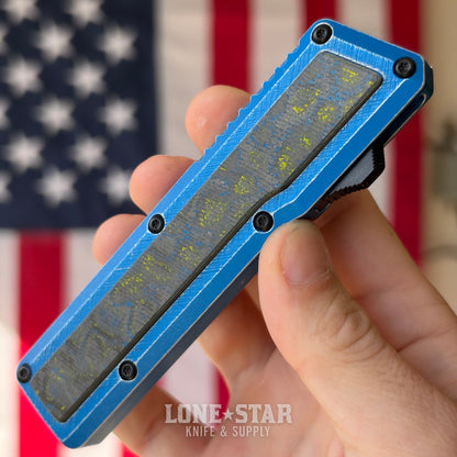 Chaves Dissident OTF Auto, M390 Tanto, CCKS Blue Anodized, Bolts Carbon Fiber Inlay, Black PVD Titanium Hardware - Made in USA (CHAVES-DISSIDENT-CCKS-BOLTS-TANTO)