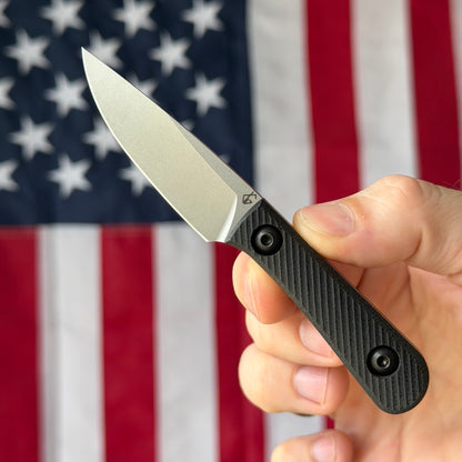 Radio Silence Chikadee 2.5" Fixed Blade – NSM Wear (CruWear) 63-64 HRC, Double Black Canvas Micarta, Kydex Sheath – Made in USA