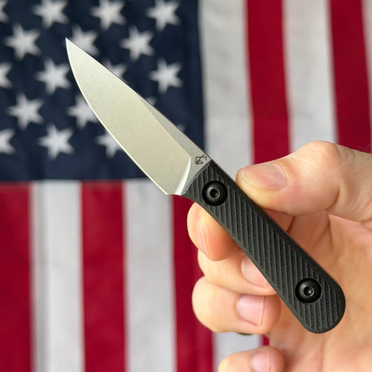 Radio Silence Chikadee 2.5" Fixed Blade – NSM Wear (CruWear) 63-64 HRC, Double Black Canvas Micarta, Kydex Sheath – Made in USA