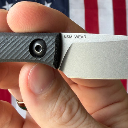 Radio Silence Chikadee 2.5" Fixed Blade – NSM Wear (CruWear) 63-64 HRC, Double Black Canvas Micarta, Kydex Sheath – Made in USA