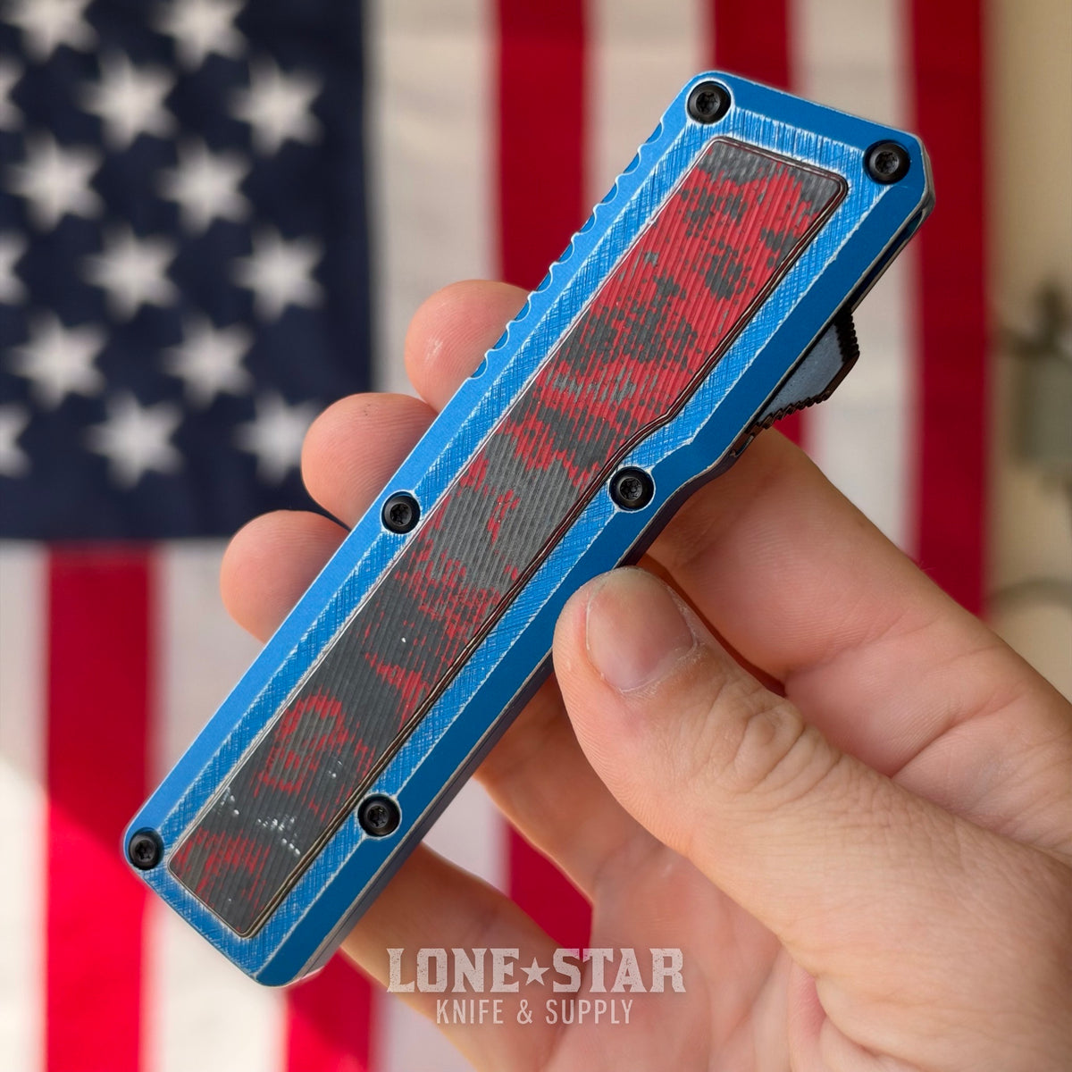 Chaves Dissident OTF Auto, M390 Drop Point, Battle Worn Blue Anodized, Nebula Carbon Fiber Inlay, Black PVD Titanium Hardware - Made in USA (CHAVES-DISSIDENT-BW-NEBULA-DP)