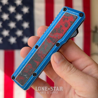 Chaves Dissident OTF Auto, M390 Drop Point, Battle Worn Blue Anodized, Nebula Carbon Fiber Inlay, Black PVD Titanium Hardware - Made in USA (CHAVES-DISSIDENT-BW-NEBULA-DP)