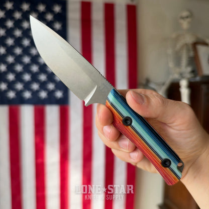 Leucadia Blade Co The LandShark - 3.5" MagnaCut Drop Point, Stonewash, Mexican Blanket GCarta, Kydex Sheath - Made in USA (LBC-LANDSHARK-MEXBLANKET-SW-KYD)