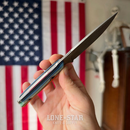 Leucadia Blade Co The LandShark - 3.5" MagnaCut Drop Point, Stonewash, Mexican Blanket GCarta, Kydex Sheath - Made in USA (LBC-LANDSHARK-MEXBLANKET-SW-KYD)