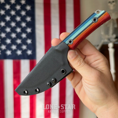 Leucadia Blade Co The LandShark - 3.5" MagnaCut Drop Point, Stonewash, Mexican Blanket GCarta, Kydex Sheath - Made in USA (LBC-LANDSHARK-MEXBLANKET-SW-KYD)