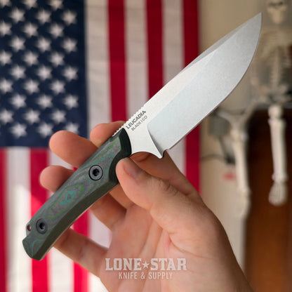 Leucadia Blade Co The LandShark - 3.5" MagnaCut Drop Point, Stonewash, Kelp Bed CamoCarbon, Leather or Kydex - Made in USA (LBC-LANDSHARK-KELPBED-SW)