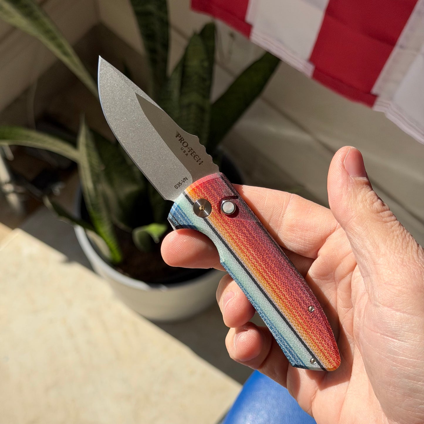 SBR Auto – Mexican Blanket G-Carta Handle, Stonewashed S35VN Blade – Made in USA (LG421-MEX)