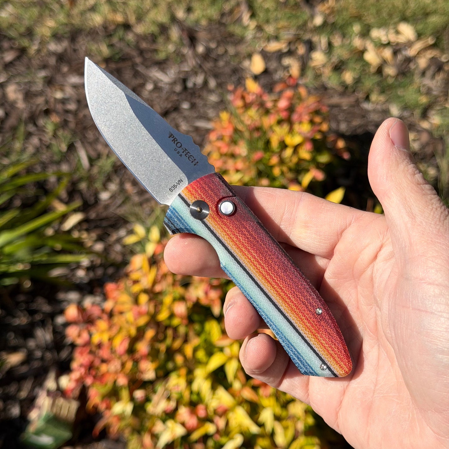 SBR Auto – Mexican Blanket G-Carta Handle, Stonewashed S35VN Blade – Made in USA (LG421-MEX)