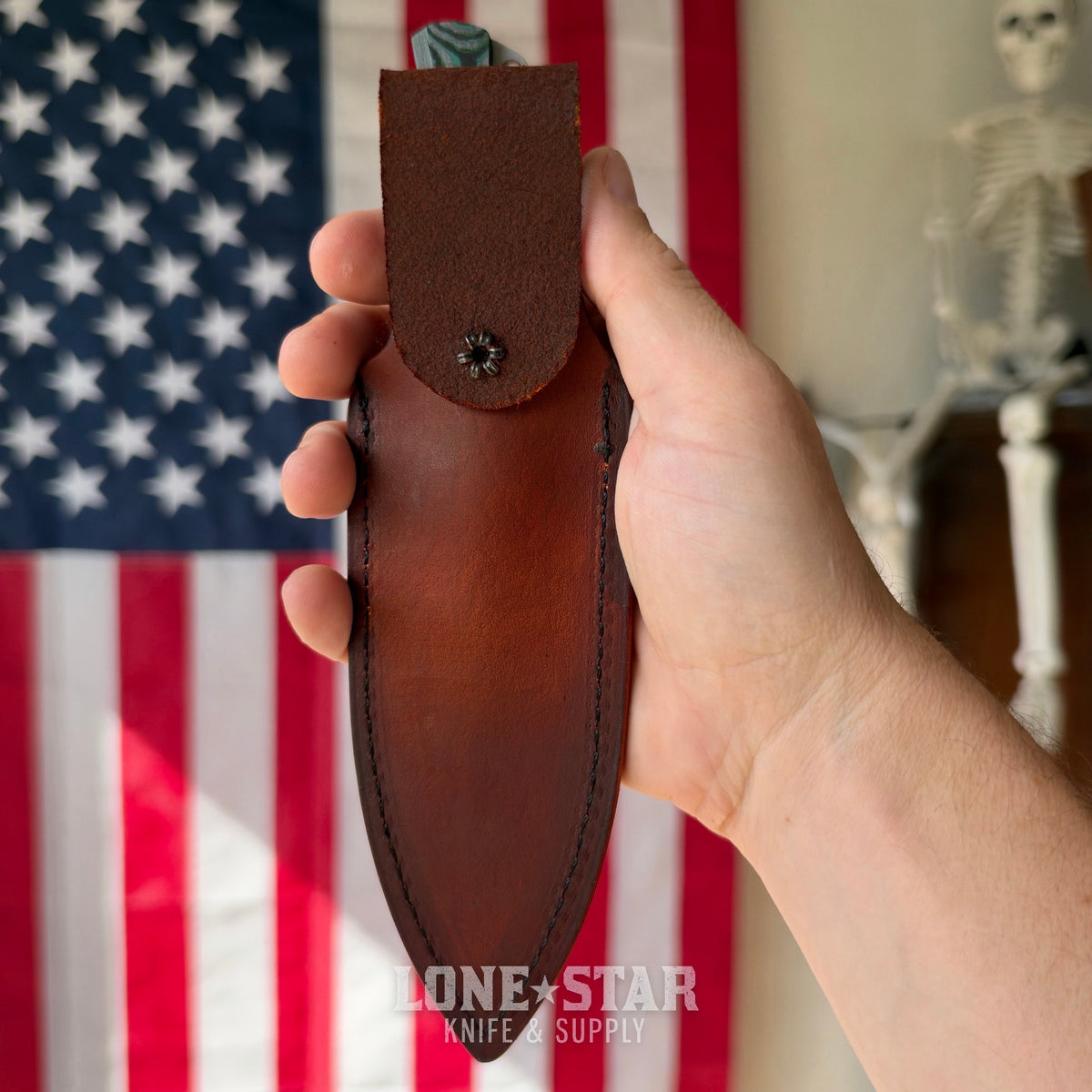 Leucadia Blade Co The LandShark - 3.5" MagnaCut Drop Point, Stonewash, Kelp Bed CamoCarbon, Leather or Kydex - Made in USA (LBC-LANDSHARK-KELPBED-SW)