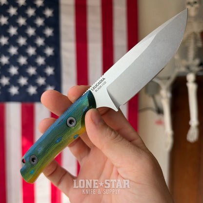 Leucadia Blade Co The LandShark - 3.5" MagnaCut Drop Point, Stonewash, Mahi GCarta, Leather or Kydex - Made in USA (LBC-LANDSHARK-MAHI-SW)