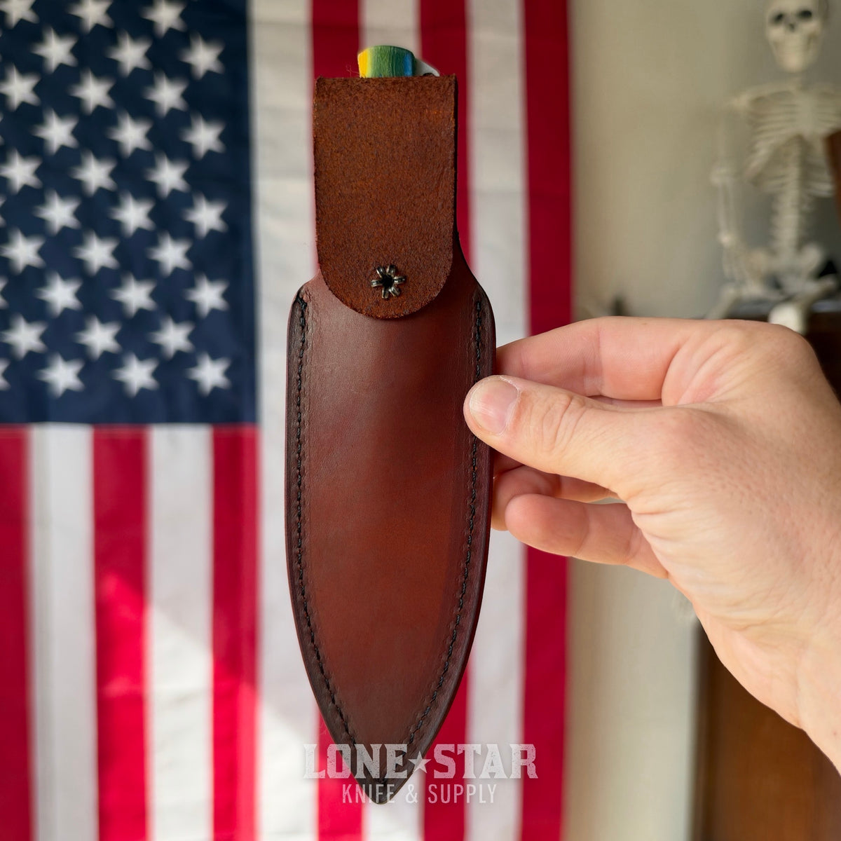 Leucadia Blade Co The LandShark - 3.5" MagnaCut Drop Point, Stonewash, Mahi GCarta, Leather or Kydex - Made in USA (LBC-LANDSHARK-MAHI-SW)