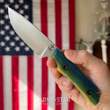 Leucadia Blade Co The LandShark - 3.5" MagnaCut Drop Point, Stonewash, Mahi GCarta, Leather or Kydex - Made in USA (LBC-LANDSHARK-MAHI-SW)