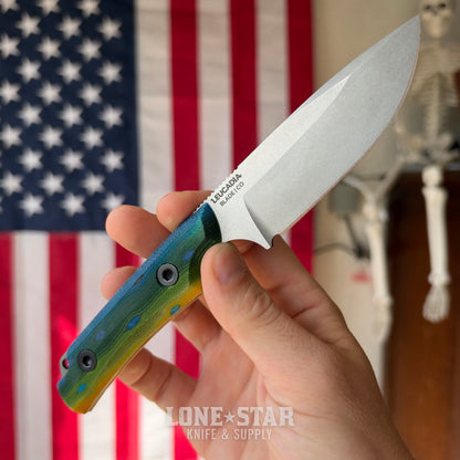 Leucadia Blade Co The LandShark - 3.5" MagnaCut Drop Point, Stonewash, Mahi GCarta, Leather or Kydex - Made in USA (LBC-LANDSHARK-MAHI-SW)