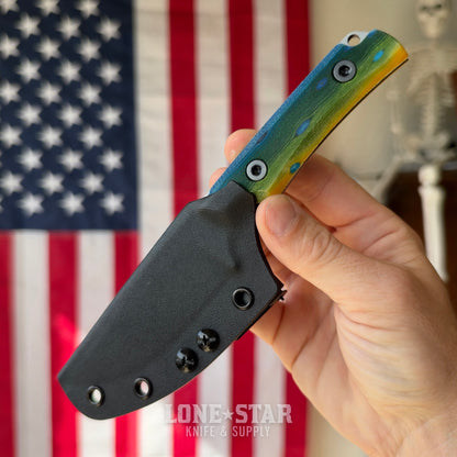 Leucadia Blade Co The LandShark - 3.5" MagnaCut Drop Point, Stonewash, Mahi GCarta, Leather or Kydex - Made in USA (LBC-LANDSHARK-MAHI-SW)
