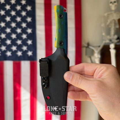 Leucadia Blade Co The LandShark - 3.5" MagnaCut Drop Point, Stonewash, Mahi GCarta, Leather or Kydex - Made in USA (LBC-LANDSHARK-MAHI-SW)