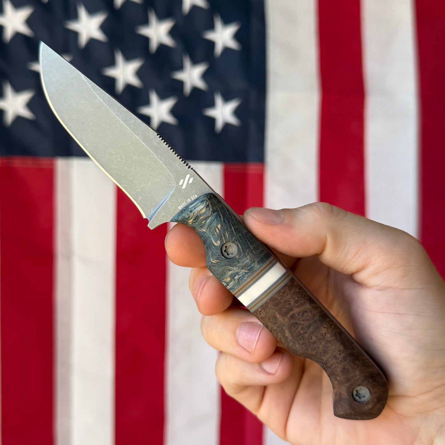Sojourner Nomad Custom 3.5" Fixed Blade – Flying Shark Scales, CPM MagnaCut – Made in USA