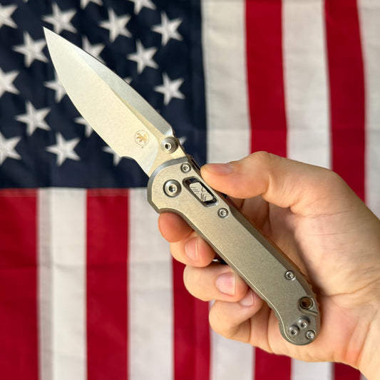 Microtech L.U.D.T. RAM-LOK 3.45" Marfione Select – Slab Titanium, M390MK Clip Point Stonewash, Bronze Accent – Made in USA (1135RLS-10MS1)