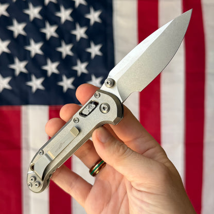Microtech L.U.D.T. RAM-LOK 3.45" Marfione Select – Slab Titanium, M390MK Clip Point Stonewash, Bronze Accent – Made in USA (1135RLS-10MS1)