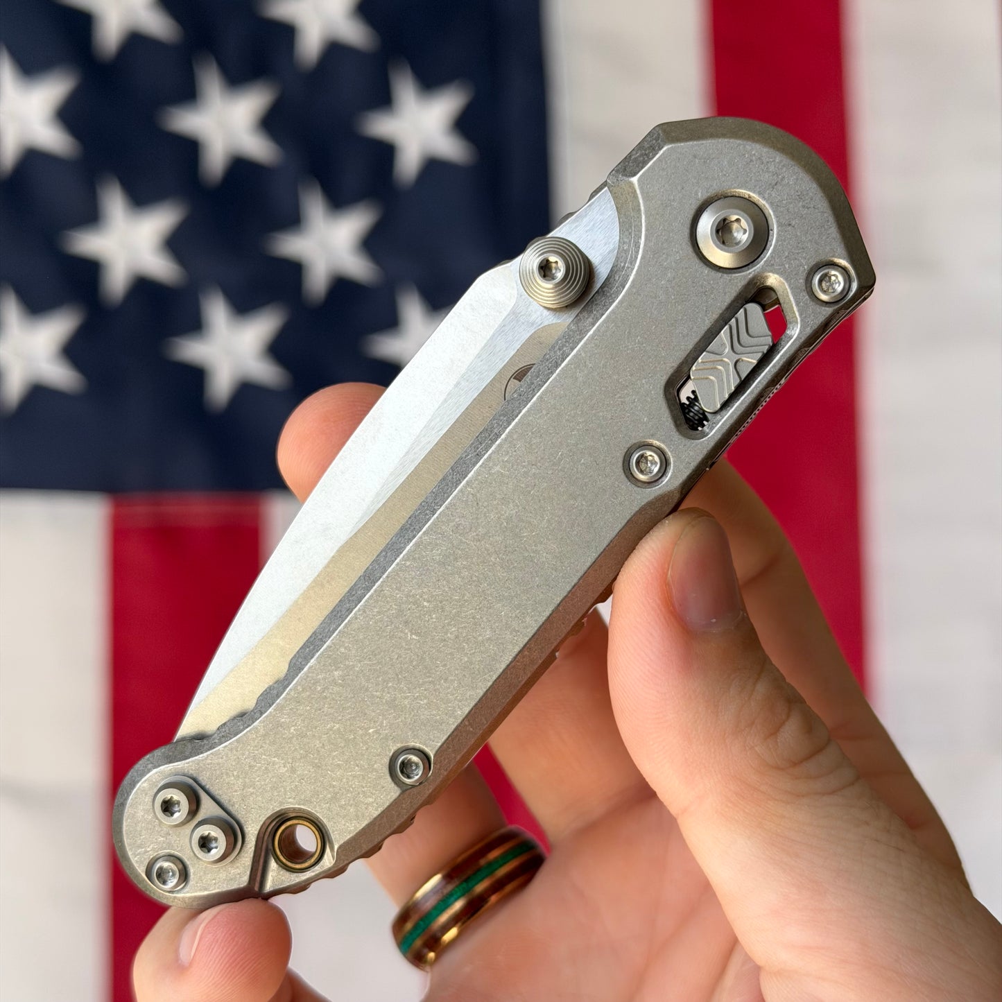 Microtech L.U.D.T. RAM-LOK 3.45" Marfione Select – Slab Titanium, M390MK Clip Point Stonewash, Bronze Accent – Made in USA (1135RLS-10MS1)