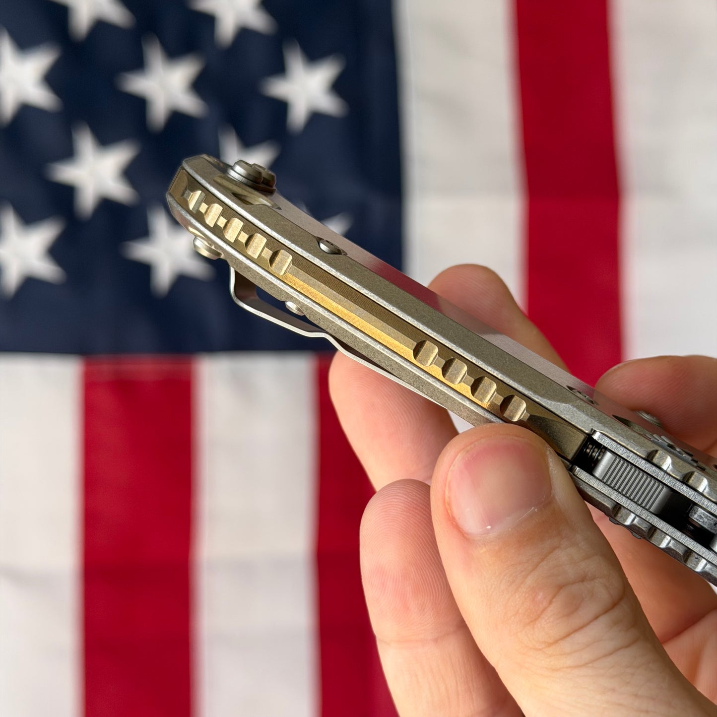 Microtech L.U.D.T. RAM-LOK 3.45" Marfione Select – Slab Titanium, M390MK Clip Point Stonewash, Bronze Accent – Made in USA (1135RLS-10MS1)