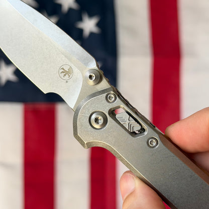 Microtech L.U.D.T. RAM-LOK 3.45" Marfione Select – Slab Titanium, M390MK Clip Point Stonewash, Bronze Accent – Made in USA (1135RLS-10MS1)