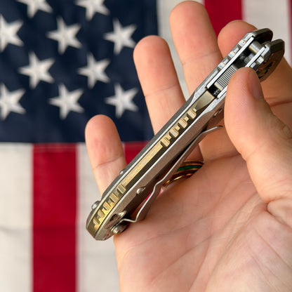 Microtech L.U.D.T. RAM-LOK 3.45" Marfione Select – Slab Titanium, M390MK Clip Point Stonewash, Bronze Accent – Made in USA (1135RLS-10MS1)
