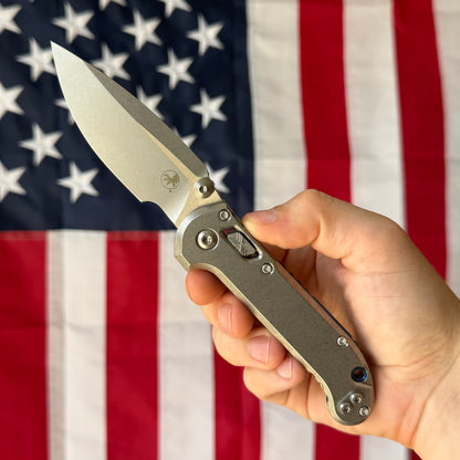 Microtech L.U.D.T. RAM-LOK 3.45" Marfione Select – Slab Titanium, M390MK Clip Point Stonewash, Blue Accent – Made in USA (1135RLS-10MS2)