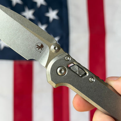 Microtech L.U.D.T. RAM-LOK 3.45" Marfione Select – Slab Titanium, M390MK Clip Point Stonewash, Blue Accent – Made in USA (1135RLS-10MS2)
