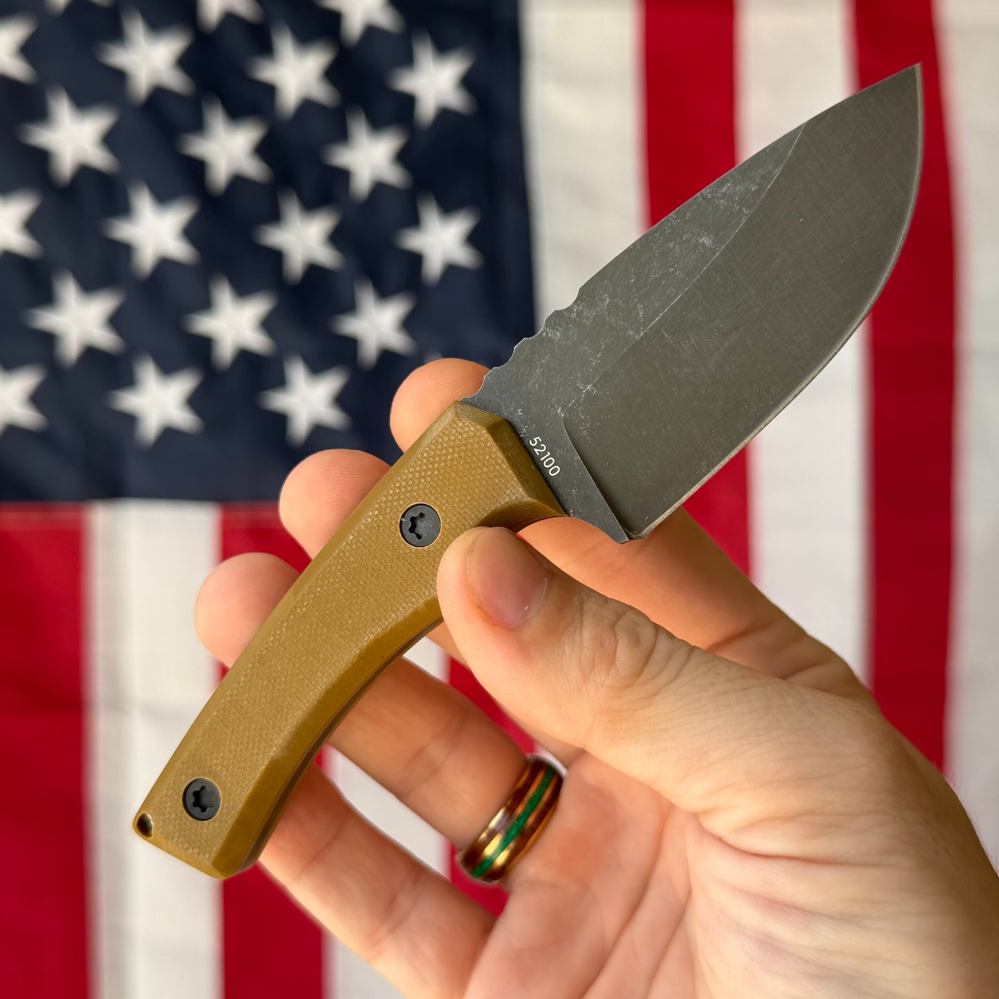 Townsend Knife Co. Lil T 3" Fixed Blade – 52100, Tan G10, Leather Sheath – Made in USA