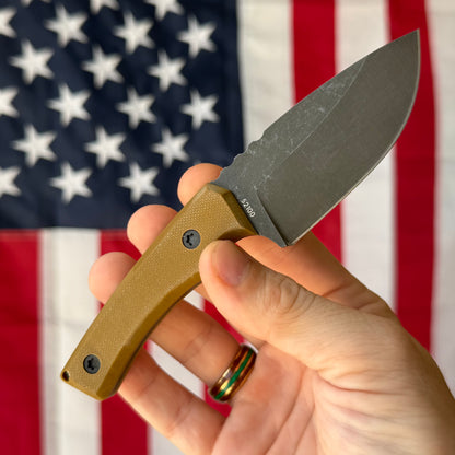 Townsend Knife Co. Lil T 3" Fixed Blade – 52100, Tan G10, Leather Sheath – Made in USA