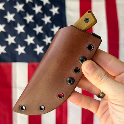 Townsend Knife Co. Lil T 3" Fixed Blade – 52100, Tan G10, Leather Sheath – Made in USA