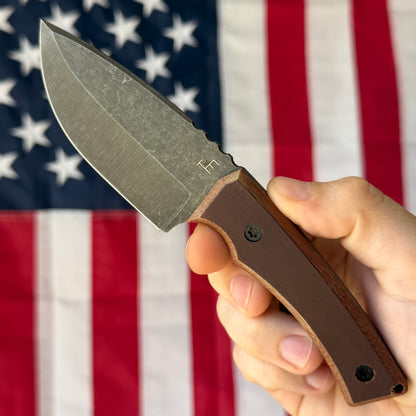 Townsend Knife Co. BigT 3.5" Fixed Blade – 52100 62 HRC, Vintage Micarta, Leather Sheath – Made in USA