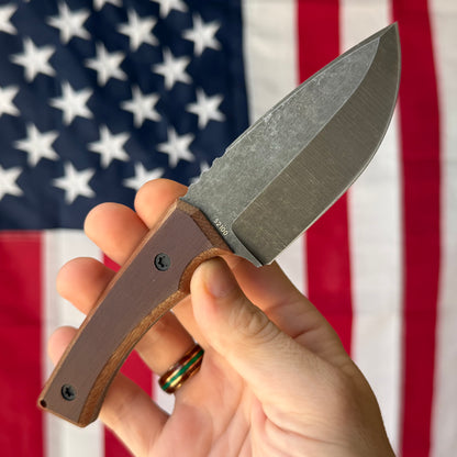 Townsend Knife Co. BigT 3.5" Fixed Blade – 52100 62 HRC, Vintage Micarta, Leather Sheath – Made in USA