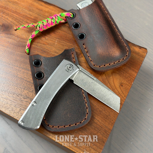 Lone Star Bundle: ABW Slip Joint and Badger Claw Clip Slip, 45 Degree Milled - 2.25" MagnaCut Wharncliffe plus Crazy Horse Leather - Made in USA (LSB-ABW-SJ-45DEG-SLIPCLIP)