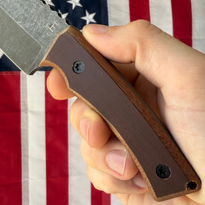 Townsend Knife Co. BigT 3.5" Fixed Blade – 52100 62 HRC, Vintage Micarta, Leather Sheath – Made in USA
