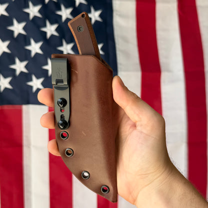 Townsend Knife Co. BigT 3.5" Fixed Blade – 52100 62 HRC, Vintage Micarta, Leather Sheath – Made in USA