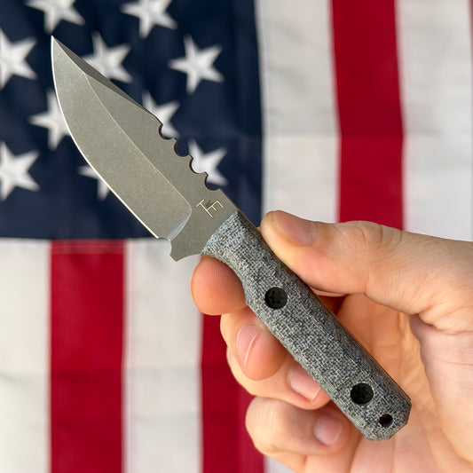Townsend Knife Co. Mini MC 2.5" Fixed Blade – K390 64.5 HRC, Grey Micarta, Piece #3 of 3 – Made in USA