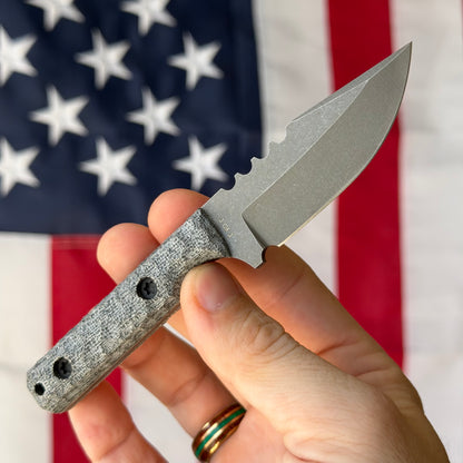 Townsend Knife Co. Mini MC 2.5" Fixed Blade – K390 64.5 HRC, Grey Micarta, Piece #3 of 3 – Made in USA
