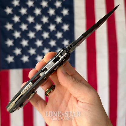 The Back Door: Microtech Amphibian Ram-Lok Manual Folder, 3.9" Two-Tone Black M390MK, Black Fluted G10 - Made in USA (137RL-1FLGTBK) (Used)