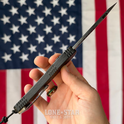 The Back Door: Heretic Hydra V4 Tanto OTF Auto, 3.5" CPM 20CV DLC, Carbon Fiber with Flamed Titanium Accents, Serial 146 - Made in USA (H406-6A-CF/FTI) (Trade In)