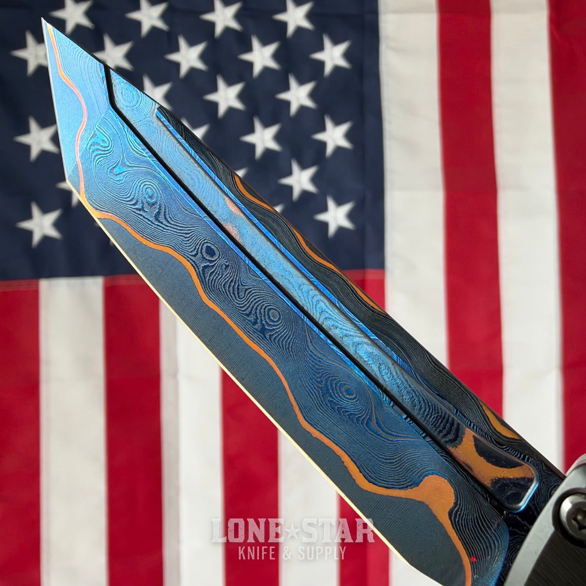 The Back Door: Microtech Marfione Select Combat Troodon Gen III T/E OTF Auto, 4" Blued Baker Forge CopperMai Damascus, Black Handle - Made in USA (1144-16MS2) (Trade In)