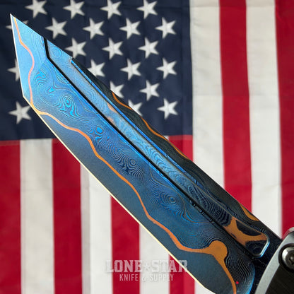 The Back Door: Microtech Marfione Select Combat Troodon Gen III T/E OTF Auto, 4" Blued Baker Forge CopperMai Damascus, Black Handle - Made in USA (1144-16MS2) (Trade In)