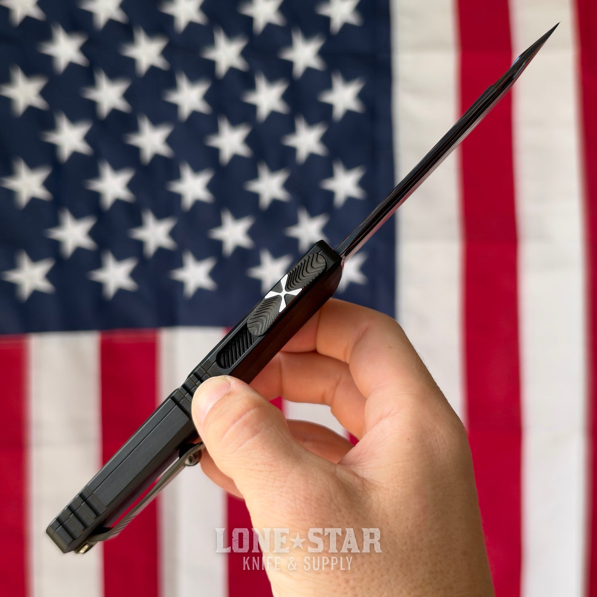 The Back Door: Microtech Marfione Select Combat Troodon Gen III T/E OTF Auto, 4" Blued Baker Forge CopperMai Damascus, Black Handle - Made in USA (1144-16MS2) (Trade In)