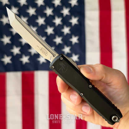 The Back Door: Microtech Ultratech Gen III ZBP T/E OTF Auto, 3.55" M390MK Stonewash, Black Aluminum - Made in USA (1123-10) (Trade In)