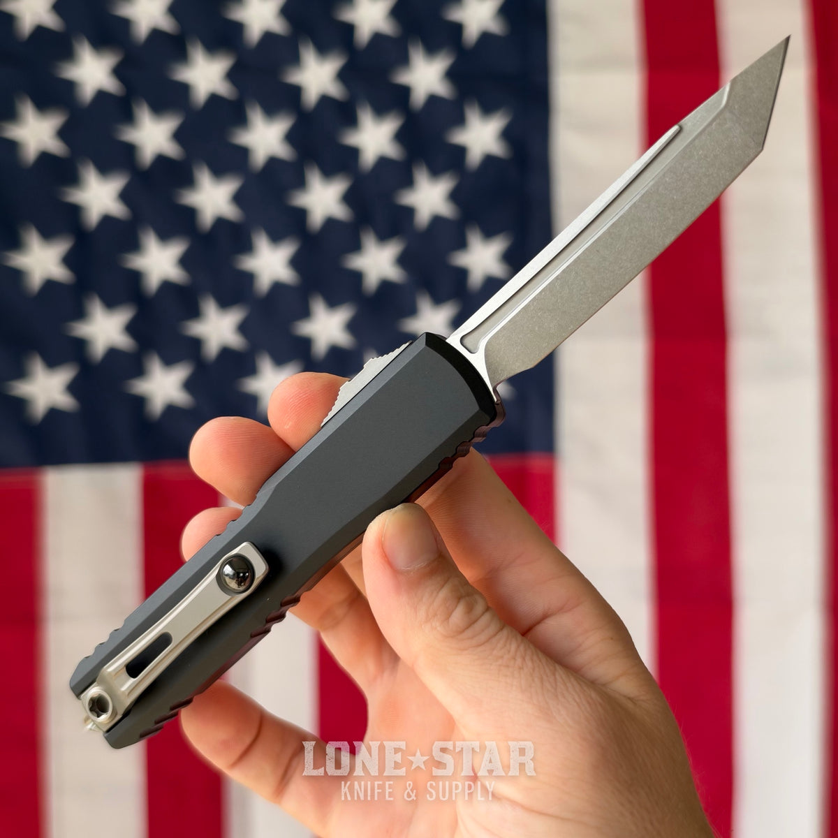 The Back Door: Microtech Ultratech Gen III ZBP T/E OTF Auto, 3.55" M390MK Stonewash, Black Aluminum - Made in USA (1123-10) (Trade In)
