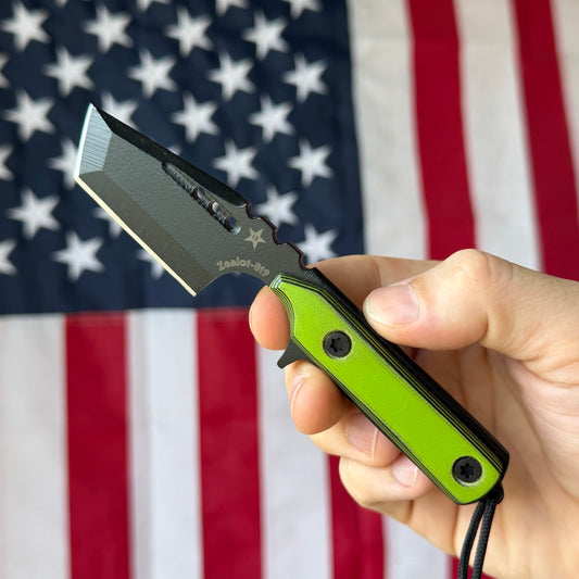 Severed Metal Works Zealot Fixed Blade – 2.5” Tanto Blade, 80CrV2 Steel, Micarta Scales – Made in USA